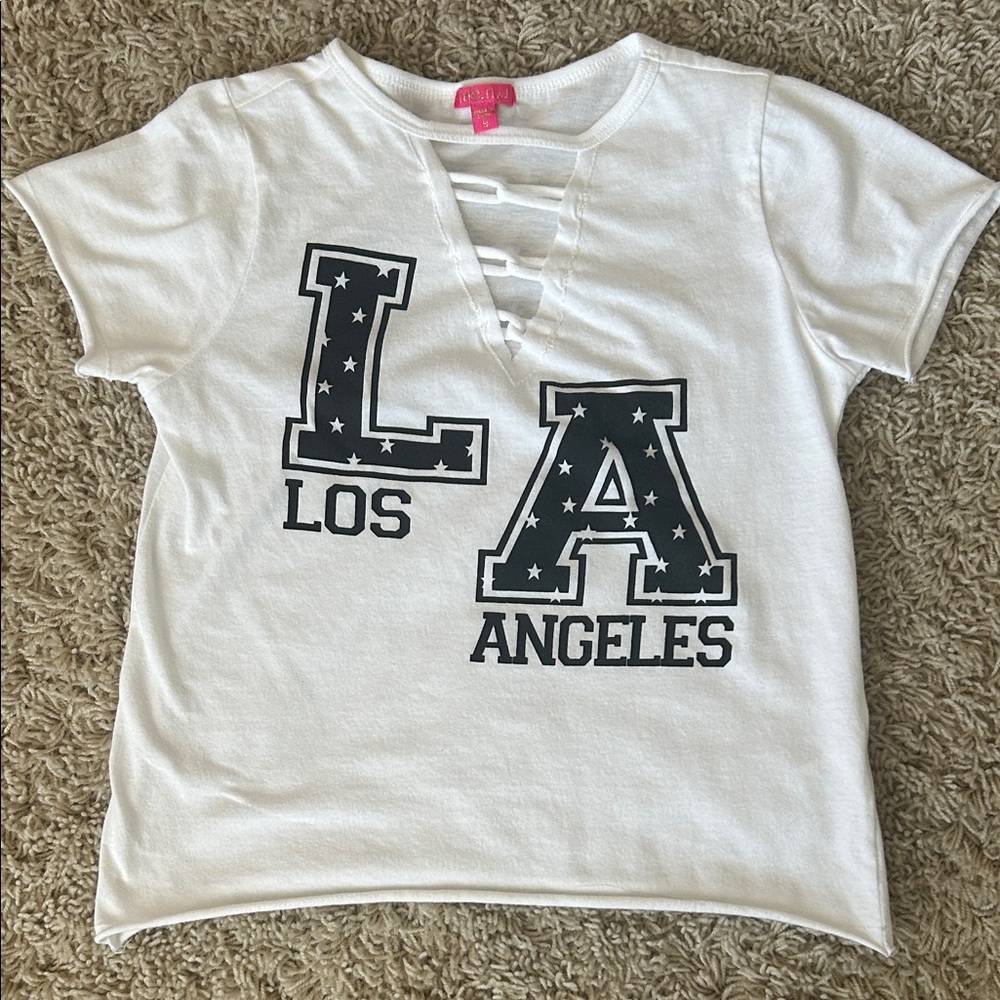 Me.n.u White 'Los Angeles' Girls Tee with Ladder Neck Detail Size 8